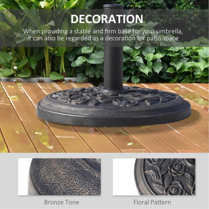 9kg Round Resin Garden Parasol Base for 38mm & 48mm Umbrella Poles - Bronze Tone