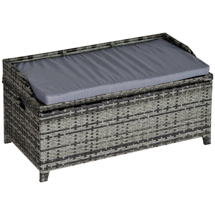 Patio PE Rattan Wicker Storage Bench with Cushion 2-Seater - Mixed Grey
