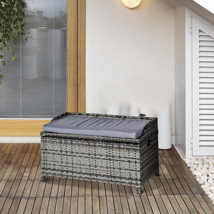 Patio PE Rattan Wicker Storage Bench with Cushion 2-Seater - Mixed Grey
