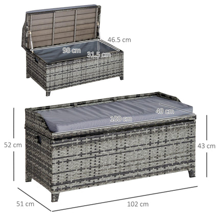 Patio PE Rattan Wicker Storage Bench with Cushion 2-Seater - Mixed Grey