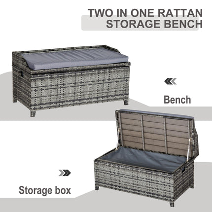 Patio PE Rattan Wicker Storage Bench with Cushion 2-Seater - Mixed Grey