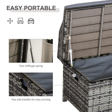 Patio PE Rattan Wicker Storage Bench with Cushion 2-Seater - Mixed Grey