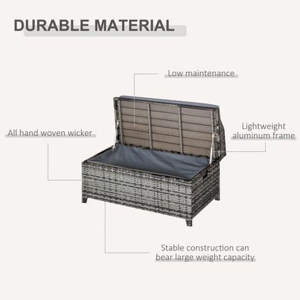 Patio PE Rattan Wicker Storage Bench with Cushion 2-Seater - Mixed Grey