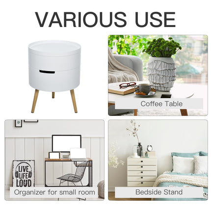 3-Part Side Coffee Table with Detachable Tray and Rotated Opening Storage Organiser - White