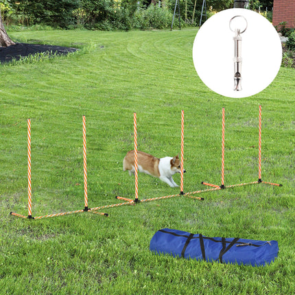 Dog Agility Weave Poles Training Obstacle Course Set with Oxford Bag - Orange White