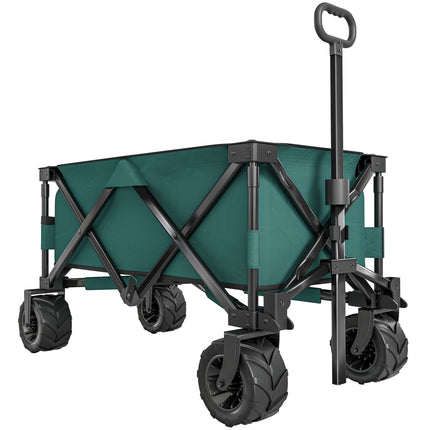 Folding Outdoor Cargo Wagon Cart with Telescopic Handle - Green