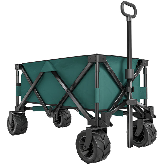 Folding Outdoor Cargo Wagon Cart with Telescopic Handle - Green