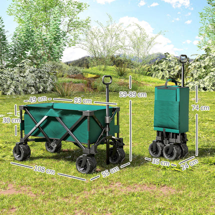 Folding Outdoor Cargo Wagon Cart with Telescopic Handle - Green