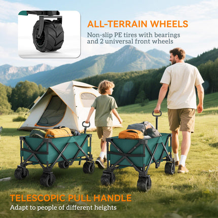 Folding Outdoor Cargo Wagon Cart with Telescopic Handle - Green