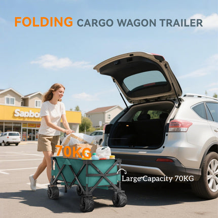Folding Outdoor Cargo Wagon Cart with Telescopic Handle - Green