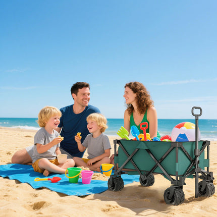 Folding Outdoor Cargo Wagon Cart with Telescopic Handle - Green