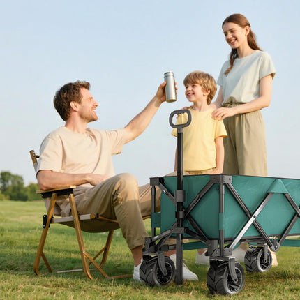 Folding Outdoor Cargo Wagon Cart with Telescopic Handle - Green