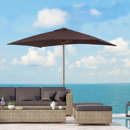 Set of 2 Wooden Garden Parasols with Ventilated Polyester Canopy - Dark Coffee