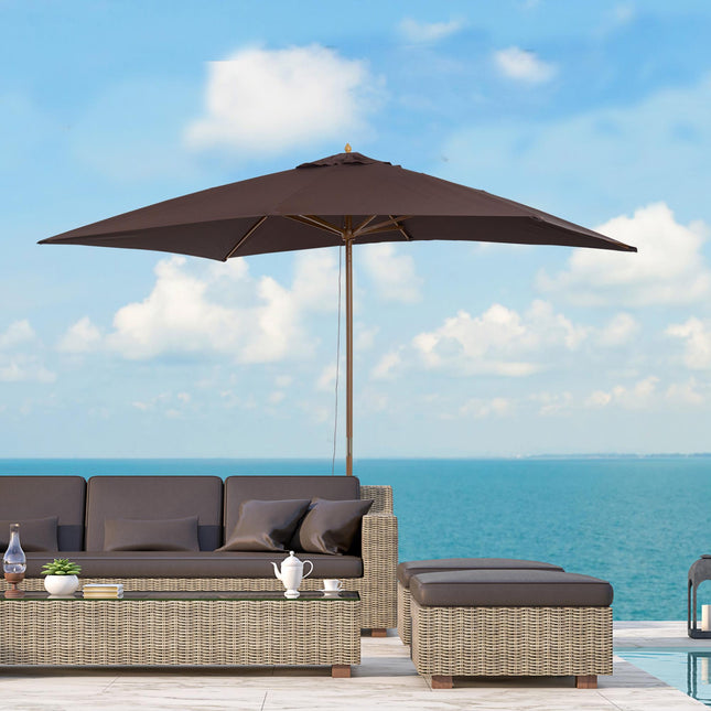 Set of 2 Wooden Garden Parasols with Ventilated Polyester Canopy - Dark Coffee
