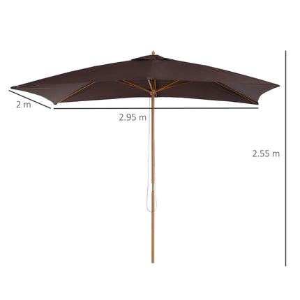 Set of 2 Wooden Garden Parasols with Ventilated Polyester Canopy - Dark Coffee