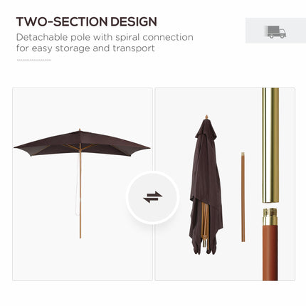 Set of 2 Wooden Garden Parasols with Ventilated Polyester Canopy - Dark Coffee