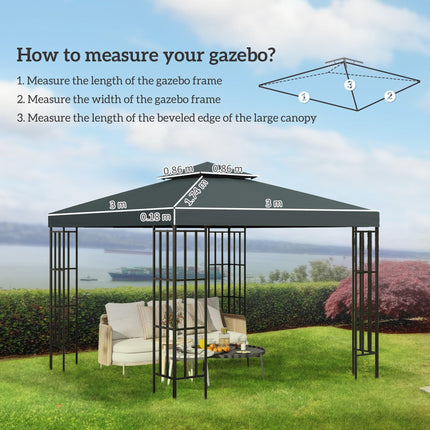 3 x 3 m Gazebo Roof Replacement with Two-Tier Ventilation - Grey