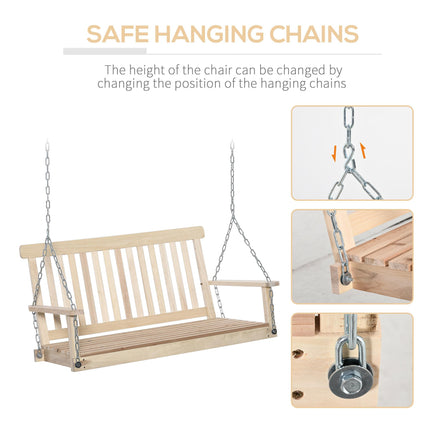 2 Seater Wooden Garden Swing Chair with Galvanised Steel Chains - Natural