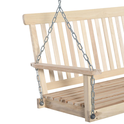 2 Seater Wooden Garden Swing Chair with Galvanised Steel Chains - Natural