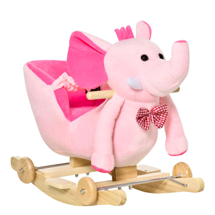 2-in-1 Plush Baby Ride-On Elephant Rocking Horse with Wheels and 32 Songs - Pink