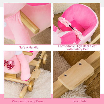 2-in-1 Plush Baby Ride-On Elephant Rocking Horse with Wheels and 32 Songs - Pink