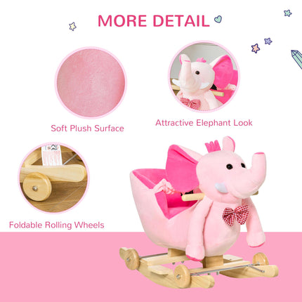 2-in-1 Plush Baby Ride-On Elephant Rocking Horse with Wheels and 32 Songs - Pink