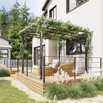 3 x 3 Meter Metal Pergola Gazebo with Grid Top - Black Epoxy Finish