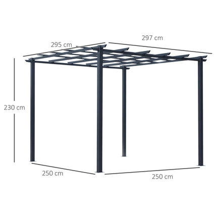 3 x 3 Meter Metal Pergola Gazebo with Grid Top - Black Epoxy Finish