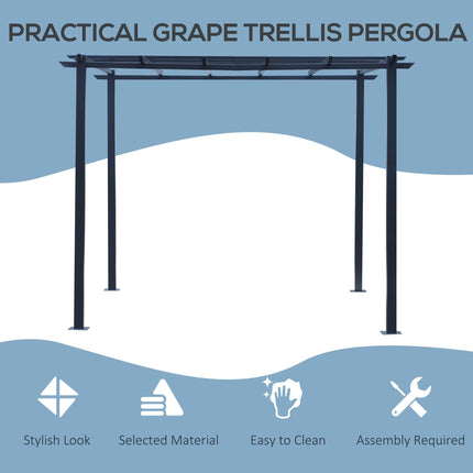 3 x 3 Meter Metal Pergola Gazebo with Grid Top - Black Epoxy Finish
