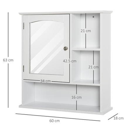 Wall Mount Bathroom Cabinet with Mirror and Adjustable Shelf - White