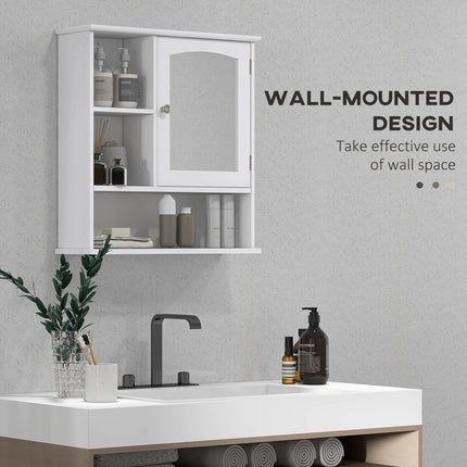 Wall Mount Bathroom Cabinet with Mirror and Adjustable Shelf - White