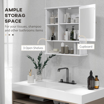 Wall Mount Bathroom Cabinet with Mirror and Adjustable Shelf - White