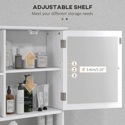 Wall Mount Bathroom Cabinet with Mirror and Adjustable Shelf - White