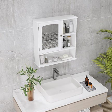 Wall Mount Bathroom Cabinet with Mirror and Adjustable Shelf - White