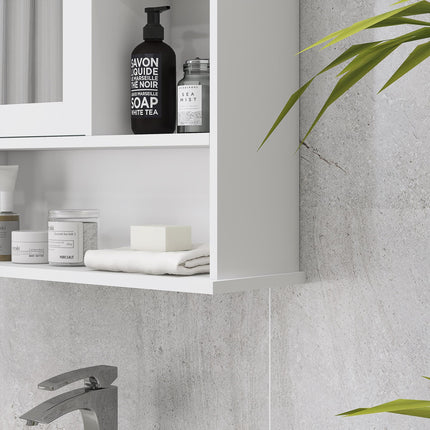 Wall Mount Bathroom Cabinet with Mirror and Adjustable Shelf - White