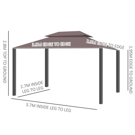 3x4m Aluminium Gazebo Canopy with Nets and Sidewalls - Coffee