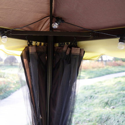 3x4m Aluminium Gazebo Canopy with Nets and Sidewalls - Coffee