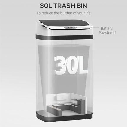 30L Stainless Steel Motion Sensor Bin with Lid - Silver Tone