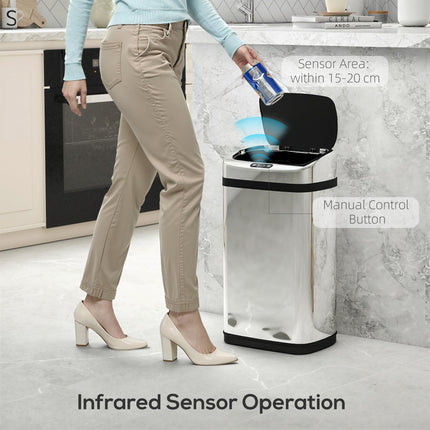 30L Stainless Steel Motion Sensor Bin with Lid - Silver Tone