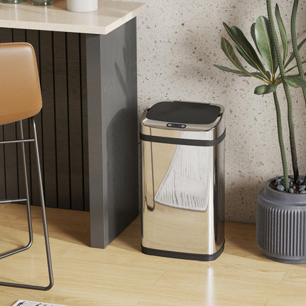 30L Stainless Steel Motion Sensor Bin with Lid - Silver Tone