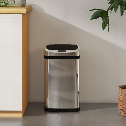 30L Stainless Steel Motion Sensor Bin with Lid - Silver Tone