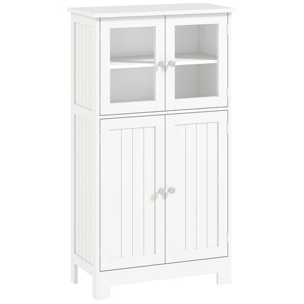 Bathroom Floor Storage Cabinet with Adjustable Shelf and Glass Doors - White