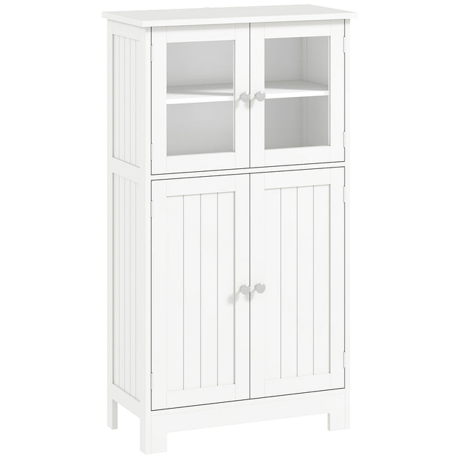 Bathroom Floor Storage Cabinet with Adjustable Shelf and Glass Doors - White