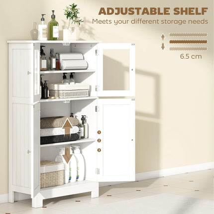Bathroom Floor Storage Cabinet with Adjustable Shelf and Glass Doors - White