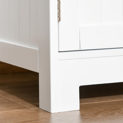 Bathroom Floor Storage Cabinet with Adjustable Shelf and Glass Doors - White