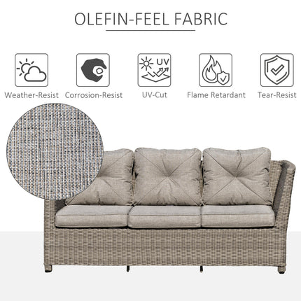 8-Seater Outdoor PE Rattan L-Shape Sofa Set with Fire Pit Table, Footstools, Olefin Cushions & Cover - Grey