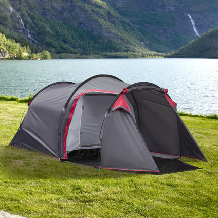 3 Person Camping Dome Tent with Two Rooms and Weatherproof Vestibule - Dark Grey