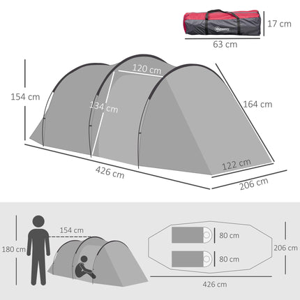 3 Person Camping Dome Tent with Two Rooms and Weatherproof Vestibule - Dark Grey