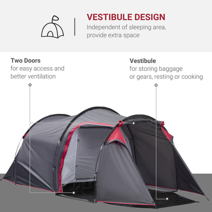 3 Person Camping Dome Tent with Two Rooms and Weatherproof Vestibule - Dark Grey