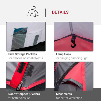 3 Person Camping Dome Tent with Two Rooms and Weatherproof Vestibule - Dark Grey